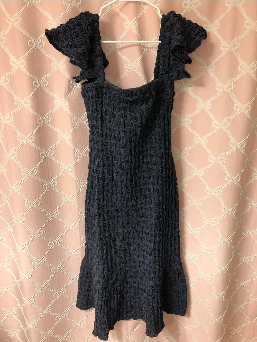 New York & Company Black Textured Ruffle Strap Mini Dress